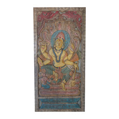 Consigned Vintage Carved Door Panel Vishnu Sitting On Sheshnaga Wall Sculpture