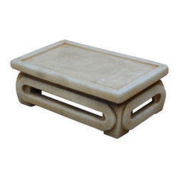 Chinese Off White Brown Marble Stone Rectangular Stand Table - Garden Statues And Yard Art