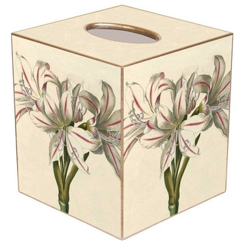Antique Lilies Wood Wastepaper Basket, With Tissue Box Cover