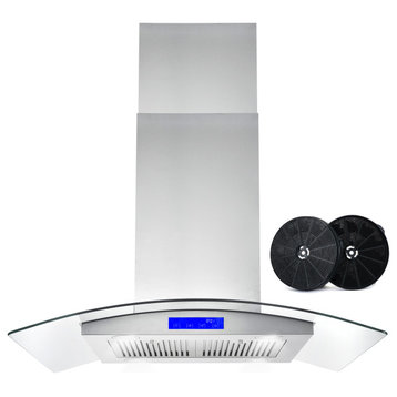 Cosmo 380 CFM Euro Stainless Steel Island Glass Range Hood With Permanent Filter
