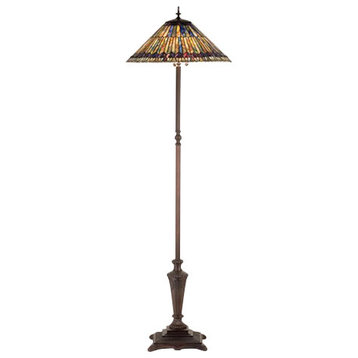 65H Tiffany Jeweled Peacock Floor Lamp