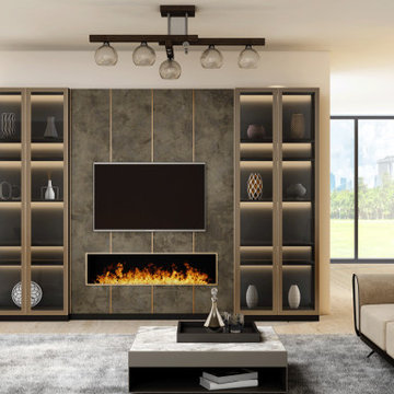Corner TV Unit in Black Brown Sorano Finish with Alcoves | Inspired Elements