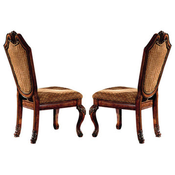 Set of 2 Fabric Upholstered Dining Side Chair, Cherry Finish