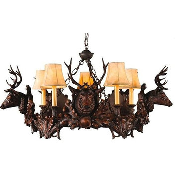 Chandelier 5 Small Stag Heads Deer 5-Light Hand-Crafted OK Casting