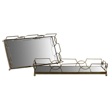 Gold Metal Trays, Rectangular, 2-Piece Set