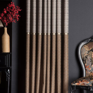 Modern Classic Interior – Two-Tone Textured Drapery with Elegant Bronze Accents