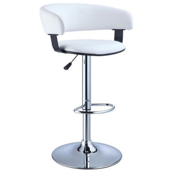 Linon Curved Back Metal 22"-31.5" Adjustable Barstool in White Faux Leather