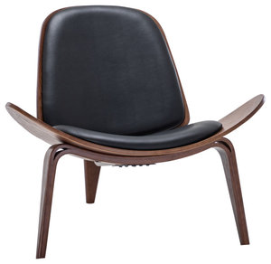 Tripod Plywood Lounge Chair Faux Leather, Black