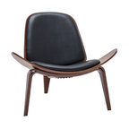 Tripod Plywood Lounge Chair Faux Leather, Black