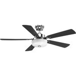Progress Lighting - Tempt 54" Ceiling Fan - This five-blade 54" Tempt ceiling fan features a clear glass shade. A remote with batteries is included. Tempt features a dual mount system to offer greater flexibility when installing. The 17W dimmable, 3000K LED module provides energy- and cost-savings benefits to the homeowner. Uses (1) 18-watt LED bulb (included).
