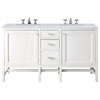 Addison 60" Double Vanity Cabinet, Glossy White, Carrara Marble