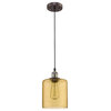 Ironclad 1-Light Rubbed Bronze Amber Glass Ceiling Mini Pendant