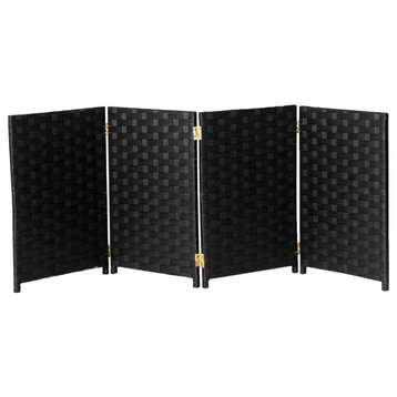 2 ft. Short Woven Fiber Room Divider 4 Panel Black