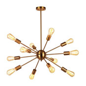 12 Lights Brushed Brass Starburst Sputnik Chandelier Retro Ceiling Light