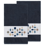 Linum Home Textiles - Khloe 2 Piece Embellished Bath Towel Set - The KHLOE Embellished Towel Collection features a mod geometric grid embroidery on a woven textured border.