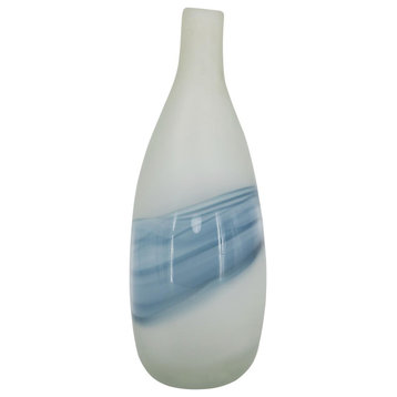 Art Glass Vase, White and Blue