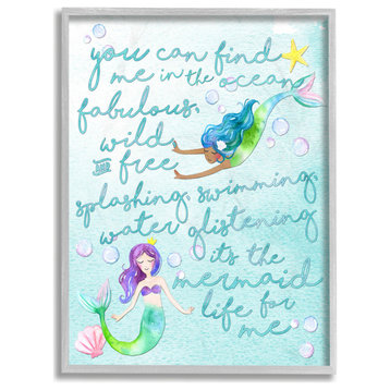 Stupell Industries Mermaid Life For Me Painting, 11"x14", Grey Framed