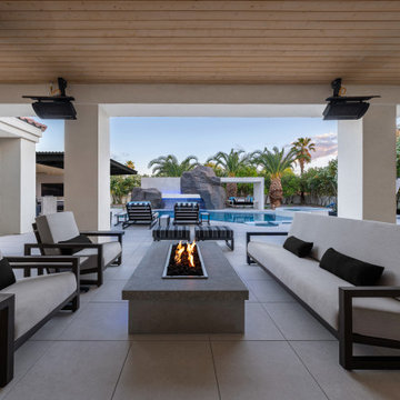 Contemporary Outdoor Escape in Scottsdale Spa, Outdoor Bar & Luxury Waterfall