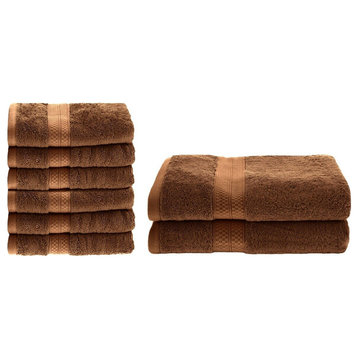 6 Piece Solid Hand Towel 2 Piece Bath Towel, Cocoa