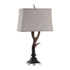 Antler 29.5" Rustic Resin, Crystal LED Table Lamp, Brown, Clear