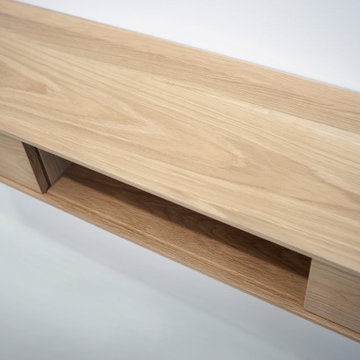 Solid White Oak Floating Media Console, Entryway Table with Three Compartments