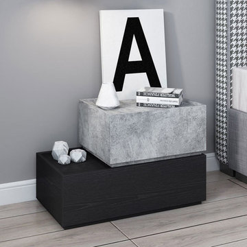 Modern Black and Gray Nightstand 2-Drawer Bedside Table Cabinet Manufactured Woo