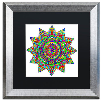 Ahrens 'Sparkling Sunny Day Mandala' Art, Silver Frame, Black Matte, 16"x16"