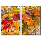 Ready2HangArt - Fall Ink XVI, Canvas Wall Art 2-Piece Canvas Art Set, 20" - Multihued succulent leaves detached from their branches, tumble the canvas over a distressed arsenal of typography; as autumn disengages the fleeting solstice season. Embrace the warm hearted breeze of a crisp fall morning when you invite 'Fall Ink XVI' into your home decor. Handcrafted in the U.S.A., this gallery wrapped canvas art arrives ready to hang on your wall. Refine your space with an art piece from Ready2HangArt's Fall Ink collection, which will effortlessly bring a warm essence of autumn to any style of decor.