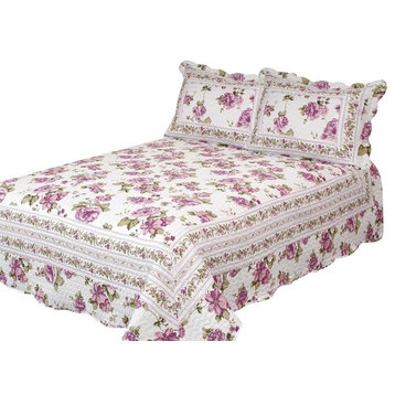 Peony Bloom Quilt With Pillow Shams, Rose Purple, Queen