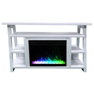 32" Sawyer Electric Fireplace Mantel With Deep Crystal Display and Flames, White
