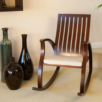 Midcentury Living Space w/ Brown Rocking Chair