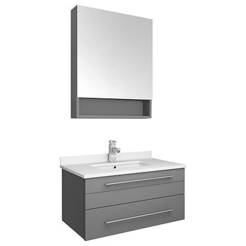 Fresca Lucera 30" Wood Bathroom Vanity with Medicine Cabinet in Gray