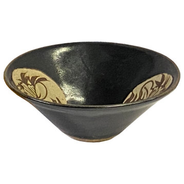 Chinese Ware Brown Black Glaze Flower Pattern Ceramic Bowl Cup Display Hws3147