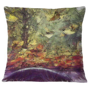 Abstract Fall Watercolor Drawing Landscape Printed Throw Pillow, 16"x16"