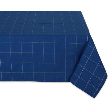 Blue Metallic Windowpane Tablecloth 70 Round