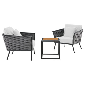 Lounge Chair Table Set, White, Aluminum, Modern, Outdoor Patio Hospitality