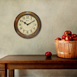 Keeler 14" Round Steel Multi-Color Brown Case Distressed Dial and Alumimun Ornat - Wall Clocks