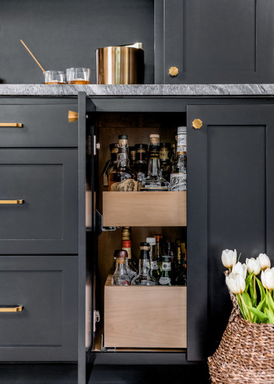 Transitional Home Bar by Delphinium Design