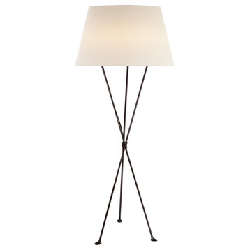 Lebon Floor Lamp in Aged Iron with Linen Shade