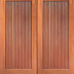 Mahogany Prehung Double Door, Hand Carved 1-Panel - Front Doors