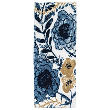 Blue Yonder Carnation Simple Spaces Floral Accent Rug With Flowers, 21 X 54