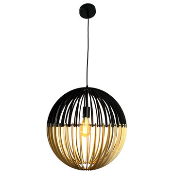 Balam 1-Light Black & Bamboo Globe Pendant