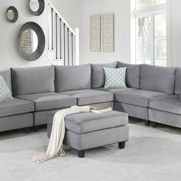 Simona 120" Gray Velvet 7Pc Modular Sectional Sofa