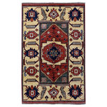 Shahbanu Rugs - Afghan Ersari Pure Wool Hand-Knotted Oriental Rug, 3'5" x 4'9" - This fabulous Hand-Knotted carpet has been created and designed for extra strength and durability. This rug has been handcrafted for weeks in the traditional method that is used to make. Exact Rug Size in Feet and Inches: 3'5" x 4'9,Main Rug Color:Red,Rug Border Color: Beige,Other Colors of the Rug:Teal, Ivory, Black, Blue, Rug Pile:Wool,Rug's Foundation:Cotton,Rug Shape:Rectangle,Design:Oriental,Weave TypeHand-Knotted,Category:Tribal & Geometric
