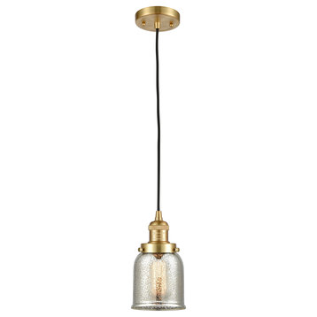 Small Bell 1 Light Mini Pendant, Satin Gold, Silver Plated Mercury