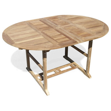 Teak 75x51"W Oval Counter Extension Table, 6-Folding Chairs