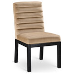 Meridian Furniture - Evelyn Upholstered Dining Chair, Beige, Velvet, Black Finish - Transform your dining area with the Evelyn dining chair, featuring luxurious beige velvet upholstery. Supported by rich black solid ash wood legs and detailed with deep channel tufting, this chair exudes both durability and opulence. The 460 GSM velvet offers a sumptuous texture, while the contemporary design ensures it makes a striking addition to any space. This chair seamlessly blends style and comfort, perfect for creating a refined dining experience.