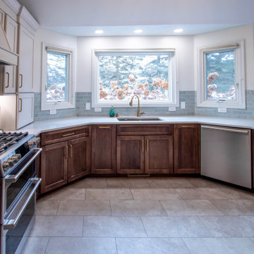Two Tone Kitchen with Wood Stain and Light Beige Cabinets