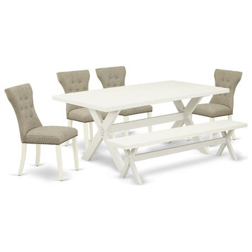 East West Furniture X-Style 6-piece Wood Dining Set in Linen White/Doeskin