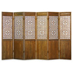 Grand Elmwood Panel Oriental Floor Screen - Made of Elmwood recovered from Northern China, this breath-taking door panel screen is typically used as room dividers in Chinese houses. Inspired by traditional Chinese door panel design, the open designs are made using traditional mortise and tenon joinery, which allows air to circulate nicely and creates a mesmerizing visual effect. With rich texture, this piece stands as a functional piece of art in any room and will last for generations to admire. Designs are identical on both sides for your decorating convenience. Each panel is 24" wide.